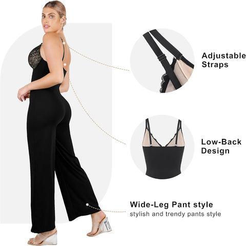Popilush The Shapewear Jumpsuit Lace Wide-Leg Shapewear Slip Jumpsuits Basic Womenswear Comfort
