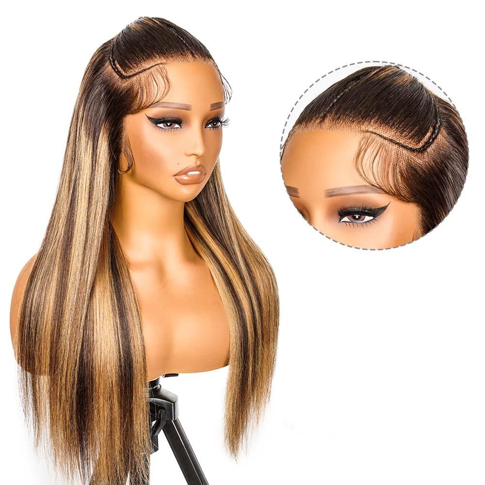 [LIVE SUPER DEAL] West Kiss Pre Braided Glueless 13x4 Lace Frontal Wig Highlight Straright Hair Human Hair Wig Pre Plucked Pre Everything Wig