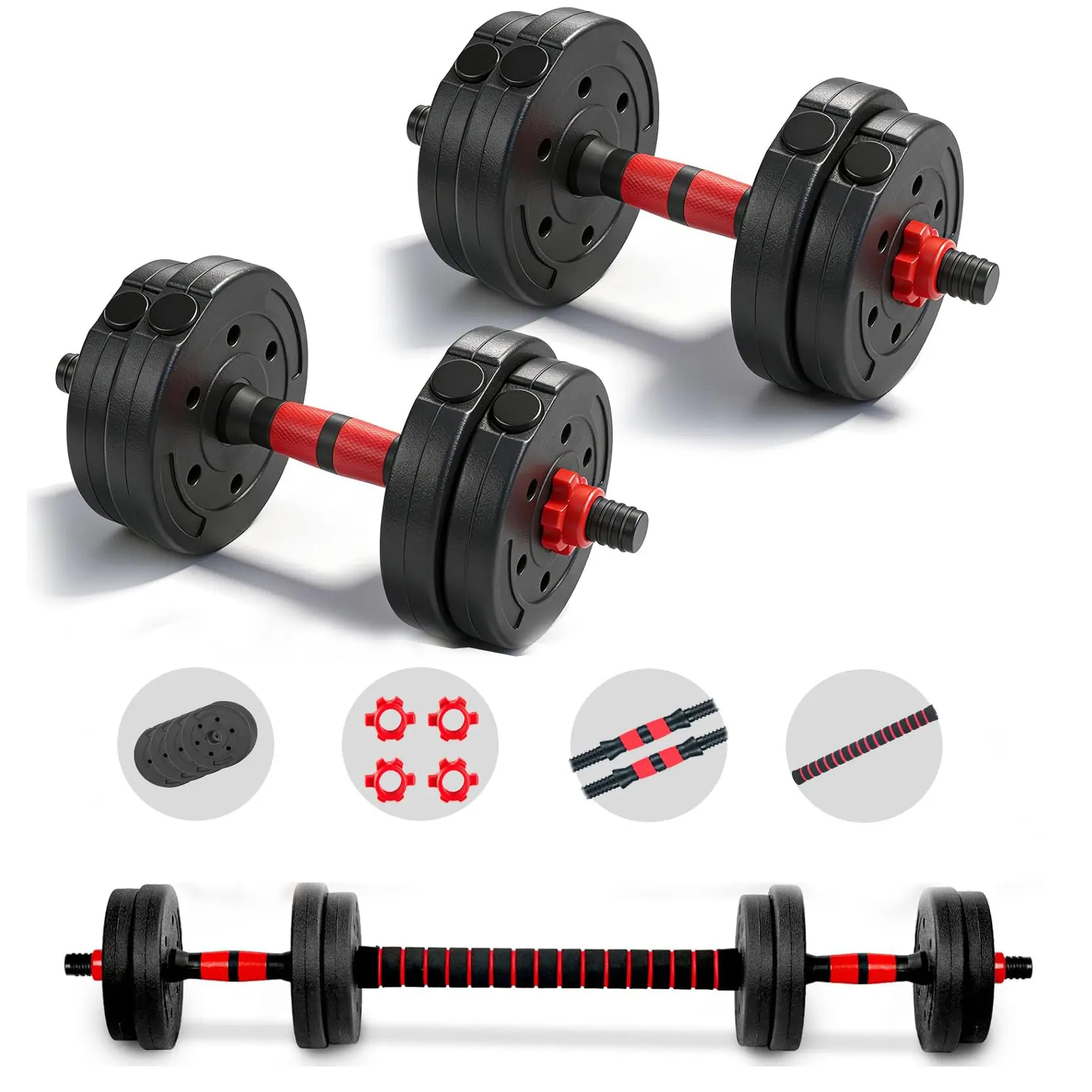 22lb Adjustable Dumbbells Set - 3-in-1 Convertible Free Weights to Barbell for Men & Women, Noise-Reducing Polyethylene Workout Equipment for Home Gym, Home Fitness Equipment, Dumbbell Converter Bar, Exercise Equipment
