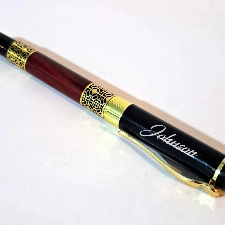 Luxury Custom Engraved Roller Ballpoint Pen for Men & Women - 5.7 in Length, Customizable Name & Text, Red and Black Design, New, High Quality Black Ink