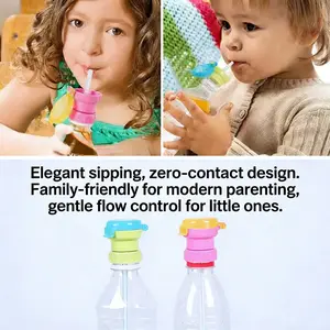 Toddler Safe Spill-Proof Straw Cap, Reusable Bottle Top for Mineral Water Soda Juice, Teething-Safe Zero Contact Lipstick-Saving Design, Kids Family Friendly Travel Drinkware Accessory