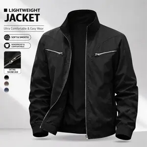 Men ’s casual stand-collar windbreaker jacket with multiple pockets and a full front zip, made from wrinkle-resistant, wear-resistant fabric—suitable for outdoor sports, dates, cycling, and everyday comfortable wear.