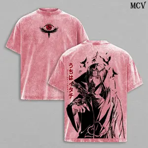 Akatsuki Red Cloud Tee Washed – Naruto Anime Vintage Washed Heavy Cotton Oversized Manga T-Shirt & Hoodie, Double Printed Retro Unisex Streetwear Graphic Top, Dark Ninja Organization Edition