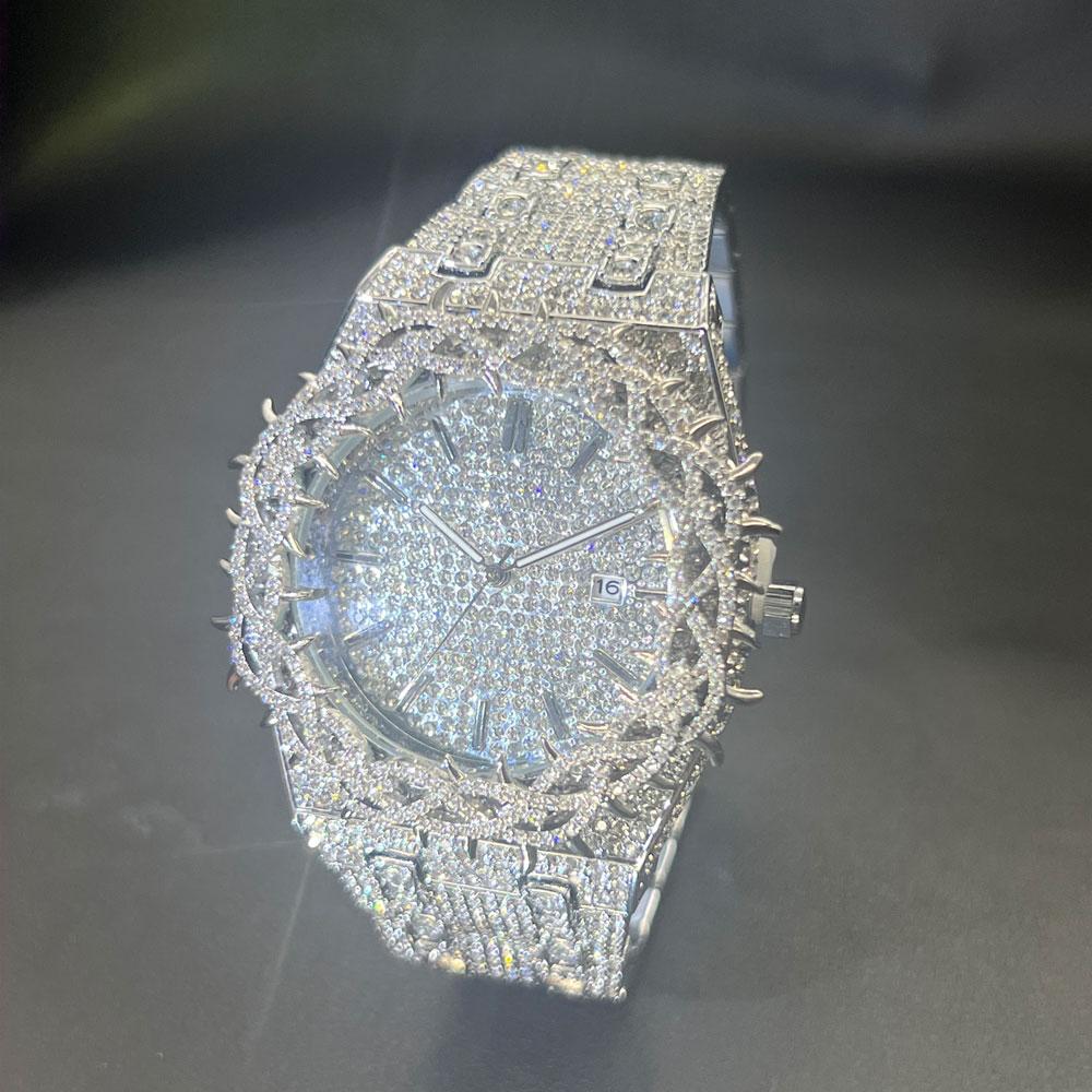 Iced Diamond Wristwatch Man Watch For Men Luxury Thorn Crown Quartz Watches Fashion Hip Hop Iced Diamond Wristwatch Man Watch For Men Luxury Thorn Crown Quartz Watches Fashion Hip Hop