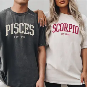 [LEAVE A NOTE OR NOT EST YEAR] Full 12 Zodiac Comfortable Horoscope T-Shirt – Unisex T-Shirt for Zodiac Lovers, Pisces and Scorpio EST. Year, Perfect Gift for Men and Women
