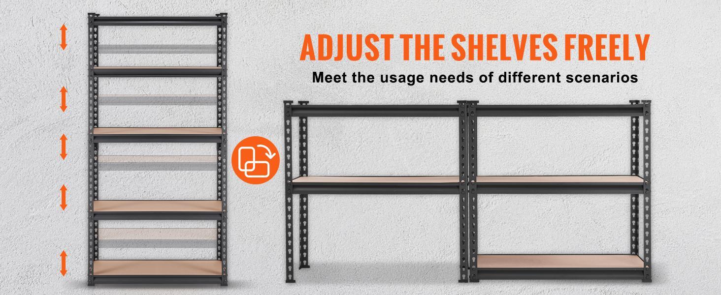 VEVOR Storage Shelving Unit, TikTokShopBlackFriday, 5-Tier Adjustable, 2000 lbs Capacity, Heavy Duty Garage Shelves Metal Organizer Utility Rack, Black, 30" L x 12" W x 60" H for Kitchen Pantry Basement Bathroom Steel Set