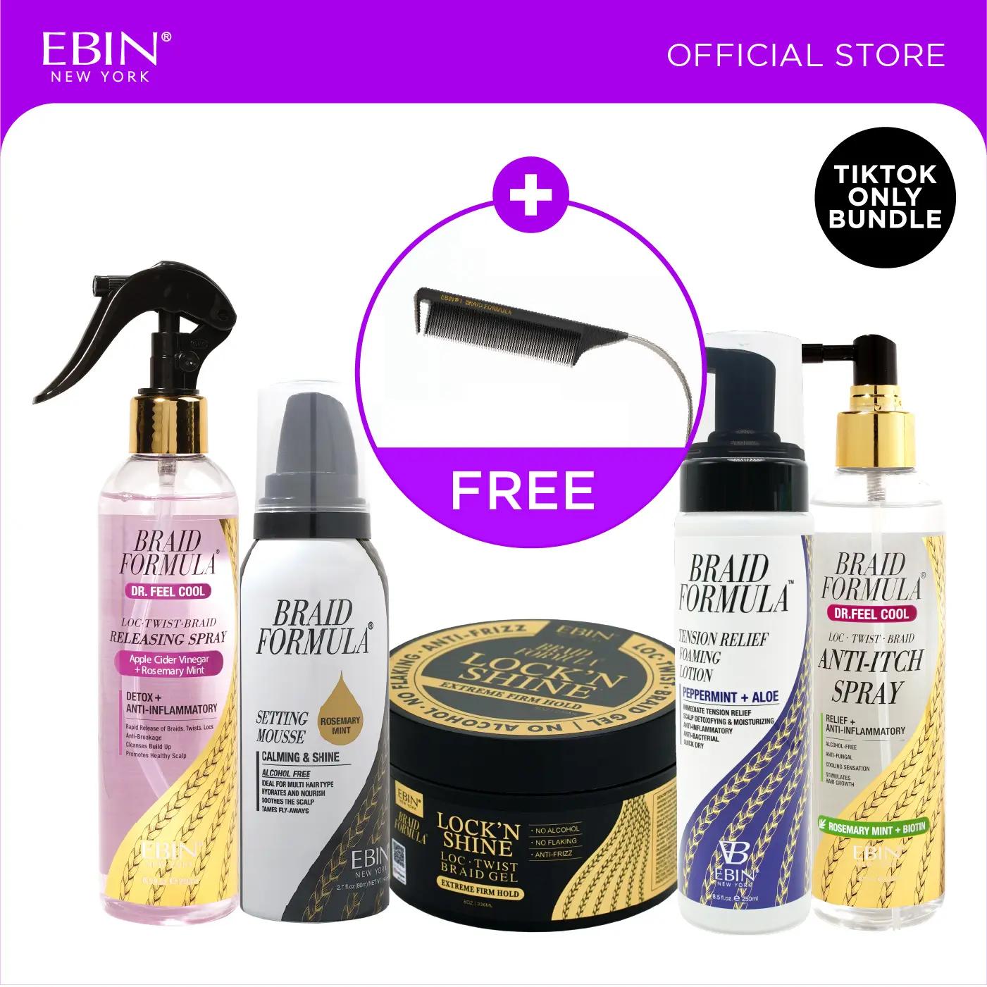 EBIN Braid Formula Lock'n Shine+Braid Formula Setting Mousse(Rosemary ...