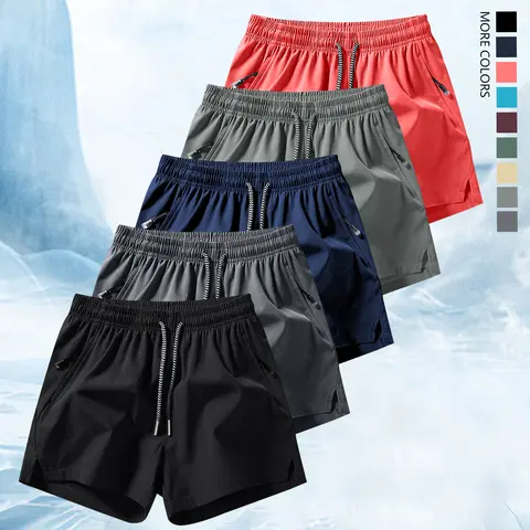 Men's Lightweight Summer Monochrome Shorts (Pack of 5) - Transpirable, Polyester, Drawstring Waist, Zipper Pockets, Fitted Cut, Above the Knee, Minimalist Design, Machine Washable, Mix and Match, Ideal for Casual Wear, Transpirable Men's Shorts
