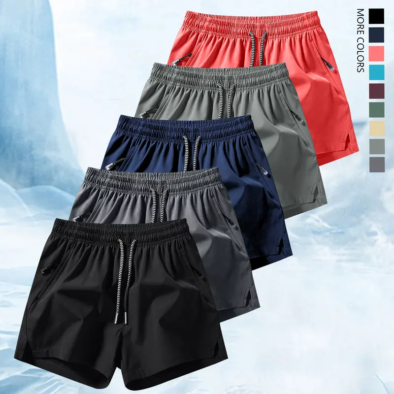 Men's Lightweight Summer Monochrome Shorts (Pack of 5) - Transpirable, Polyester, Drawstring Waist, Zipper Pockets, Fitted Cut, Above the Knee, Minimalist Design, Machine Washable, Mix and Match, Ideal for Casual Wear, Transpirable Men's Shorts