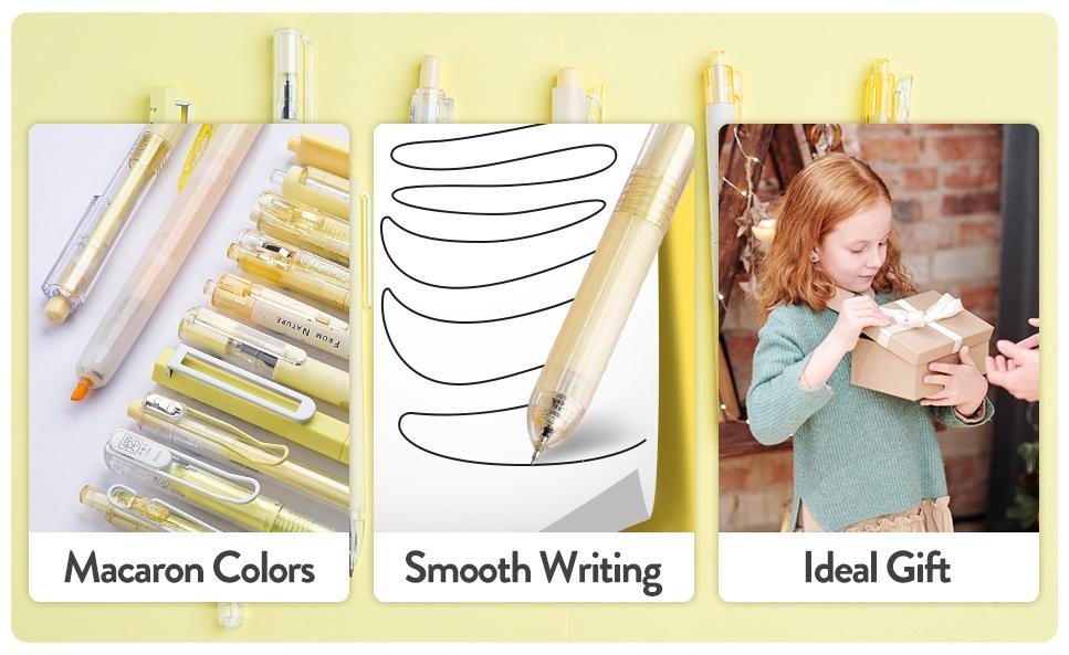 Four Candies 12Pack Pastel Gel Ink Pen Set, Pens & Highlighter for Writing,Retractable 0.5mm Fine Point Cute Note Taking Pens for School Office Stationery & Supplies, Adults Artists and Nurse Aesthetic, Christmas Gift HolidayHaul