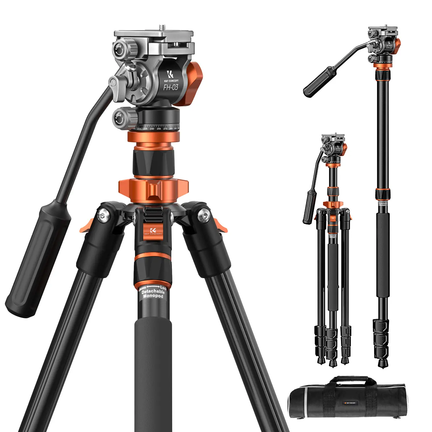 【K&F CONCEPT】 inch/211cm Camera Video Tripod for DSLR Compact Aluminum Tripod with Fluid Head and 5KG Load for Travel and Work K234A7+FH-03 【K&F CONCEPT】 inch/211cm Camera Video Tripod for DSLR Compact Aluminum Tripod with Fluid Head and 5KG Load for Travel and Work K234A7+FH-03
