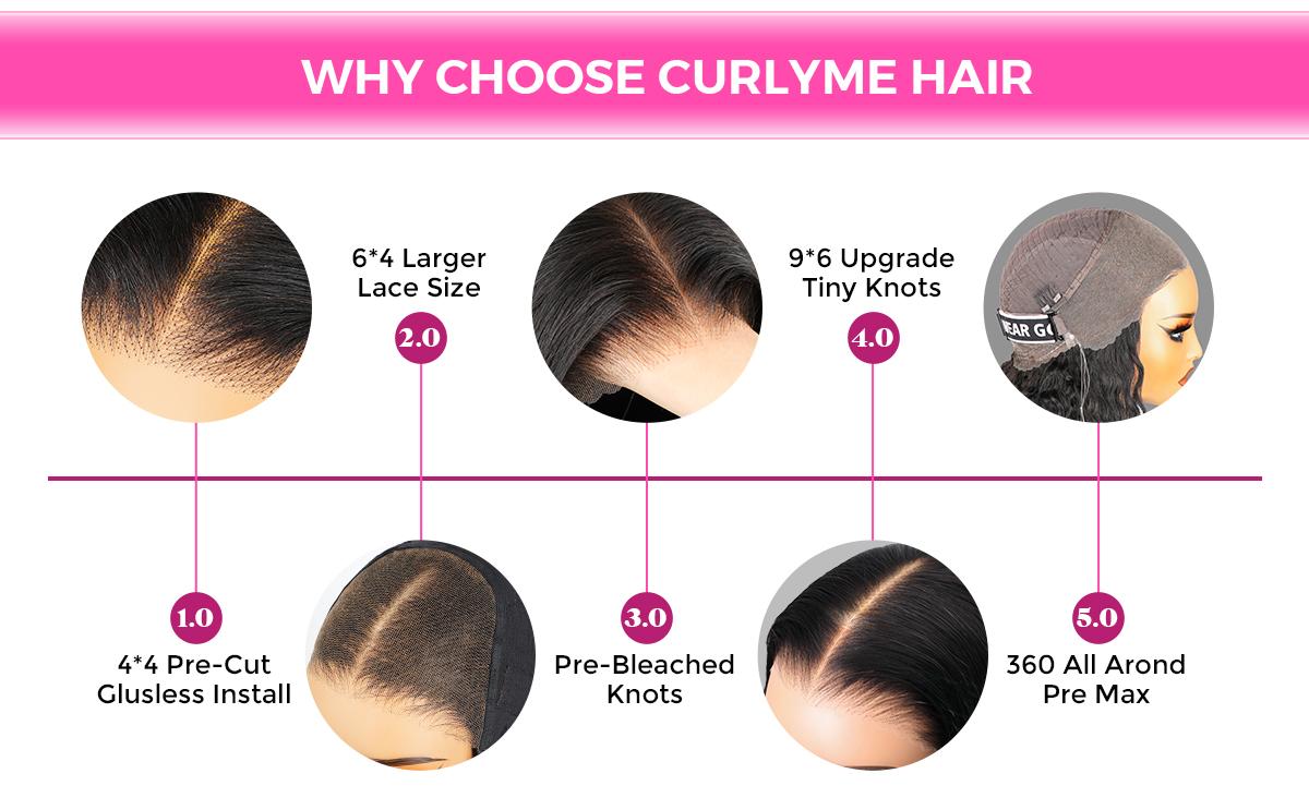 CurlyMe Water Wave / Kinky Straight Invisi Strap Snug Fit 360 Transparent Lace Frontal Human Hair Wigs Wear Go Glueless Wig Bleached Knots Pre Cut Lace Pre Plucked Realistic Hairline Beginner Friendly