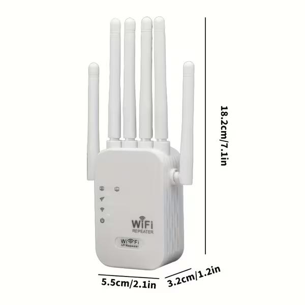 1200Mbps WiFi 6 Signal Booster And Mesh Network Extender Dual Band 2.4GHz 5GHz 6 Antenna High Speed WiFi System One Touch Control For Easy Setup Whole Home Coverage Compatible With Smart TVs Gaming Consoles Smartphones