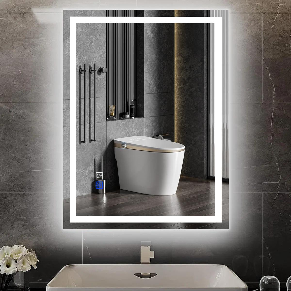 GLITGATE Bathroom Mirrors For Over Sink, Bathroom Vanity Mirror with LED Lights, Dimmable LED Bathroom Mirror with Edge Grinding, Double Touch Control, 3-Color Options, Anti-Fog, Memory, Wall Mounted (Horizontal/Vertical)