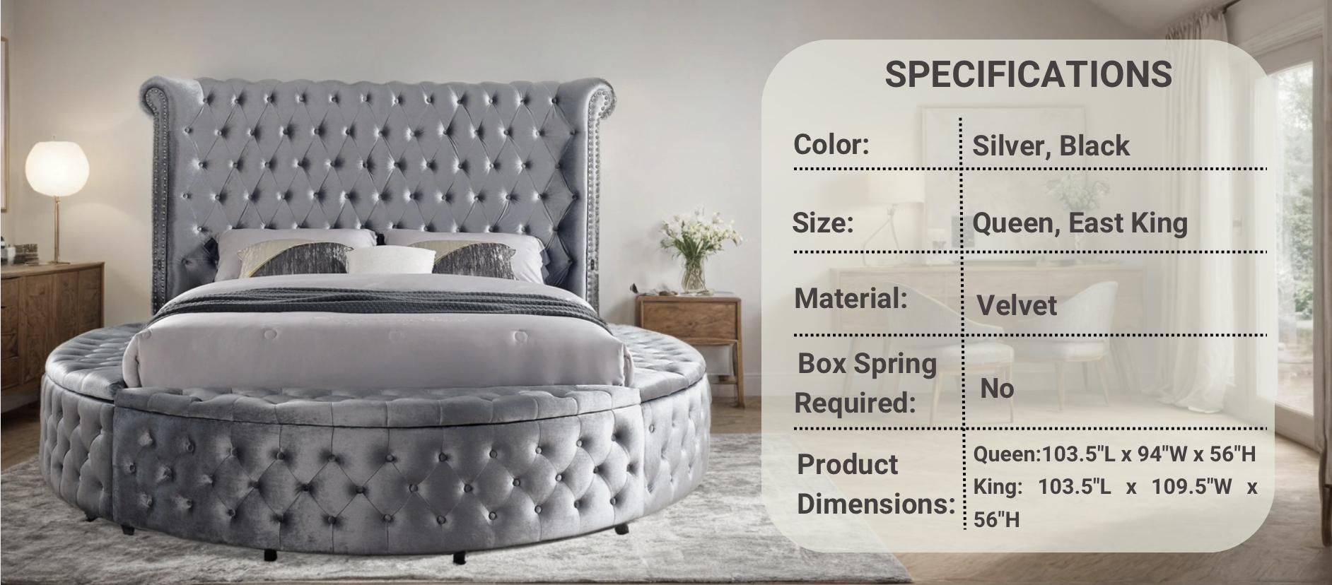 Velvora Platform Bed Frame with Storage, USB Ports & Wingback Tufted Headboard