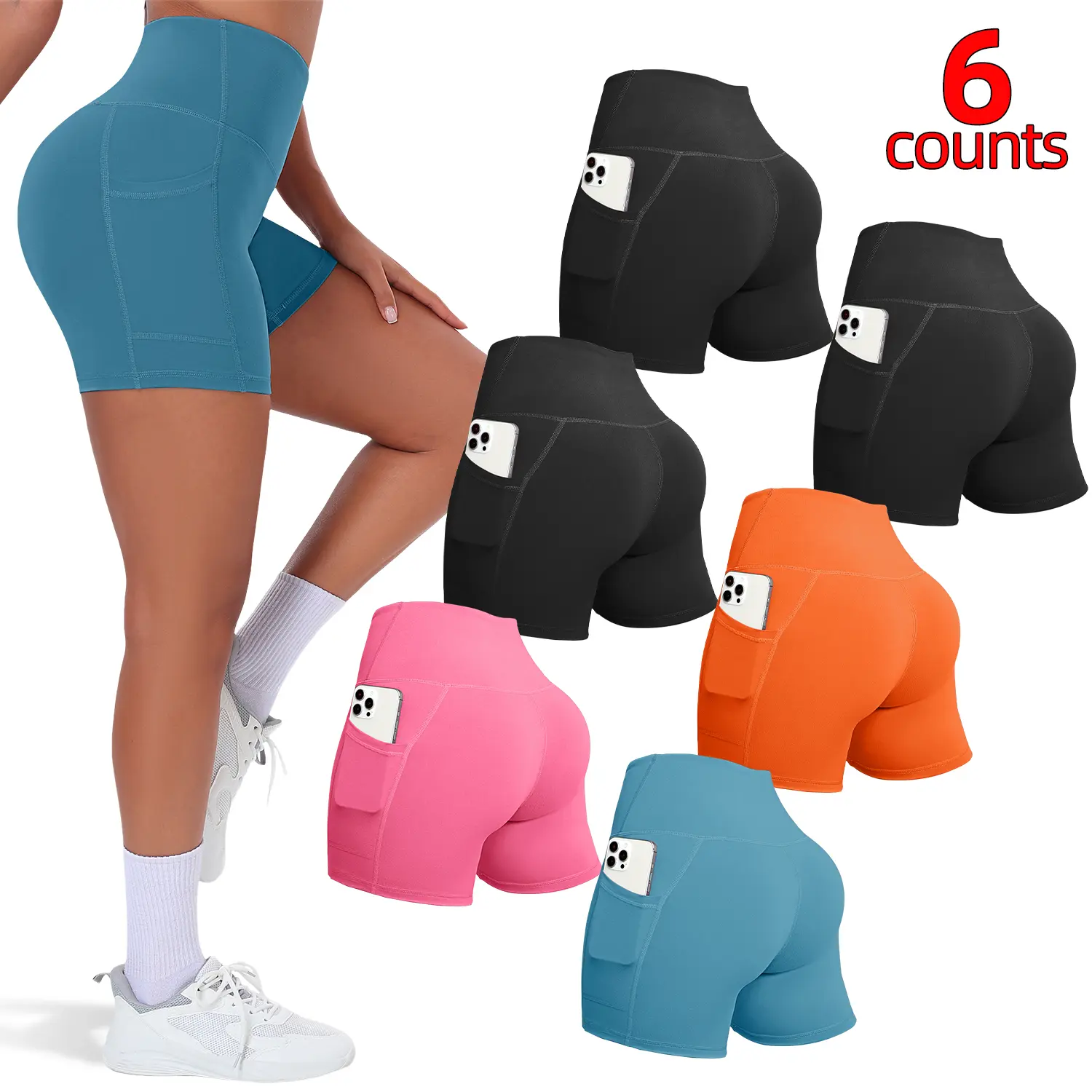 Women's 6-8 Pack High Waisted Biker Shorts with Pockets, Tummy Control, Wide Waistband Stays Put in Motion, Premium Fabric Feels Smooth and Sleek, Athletic Shorts Built for Yoga, Gym, Daily Wear, Biker Shorts Women, Built For Yoga, Gym, And Daily Wear