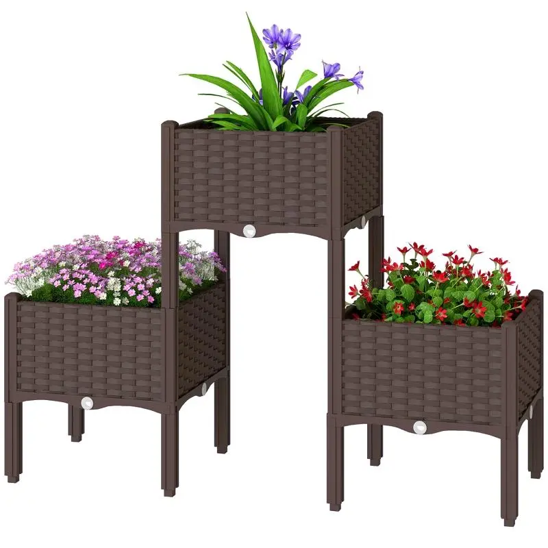 Plastic Raised Garden Bed with Legs, Self-Watering Elevated Planter Box with Drainage Holes and Plugs, Easy-to-Assemble for Home Improvement Garden Supplies, Raised Garden Beds