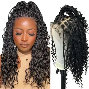 Bohemian Goddess 16-in Full Lace Braided Crochet Wig, Natural-Looking Braids with Curly Ends, Synthetic Lace Front Wig for Everyday Wear, Wigs, Braided Crochet Wigs