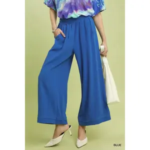 Umgee Linen Elastic Waist Wide Leg Pants