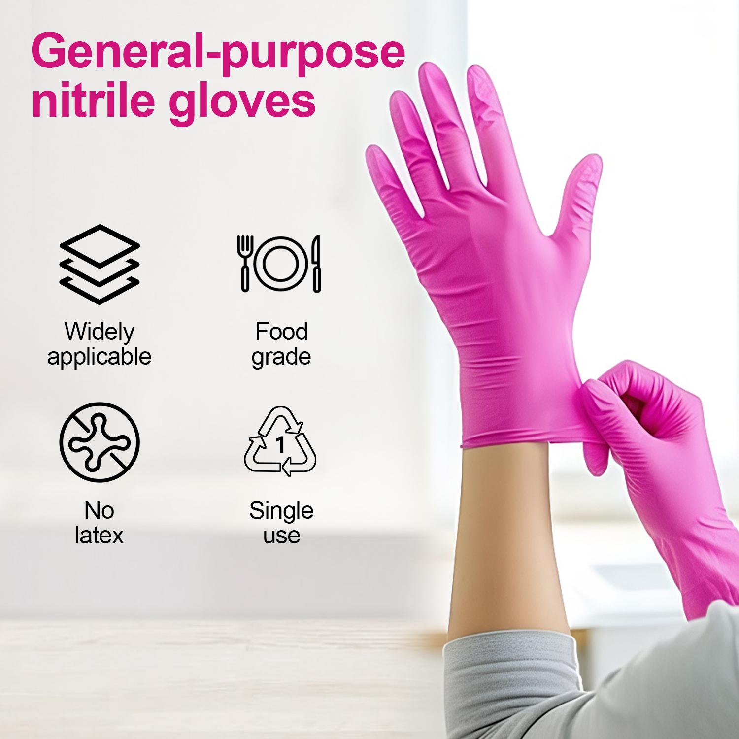 5/10Pair Durable Rose Red Nitrile Dishwashing Gloves,Non-Medical Grade, Latex-Free, Suitable for Permanent Makeup, Nail and Hair Services, Painting, Odor-Free Household Bathroom Cleaning Gloves, Multi Purpose Glove