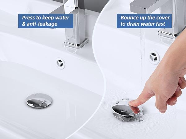 Hibbent Universal 3-in-1 Bathroom Sink Strainer  Universal Pop Up Sink Stopper with Big Push Cap Anti-Clogging Metal Filter Basket,Sink Plug with Hair Catcher for 1.1''~2.36'' Basin, Chrome