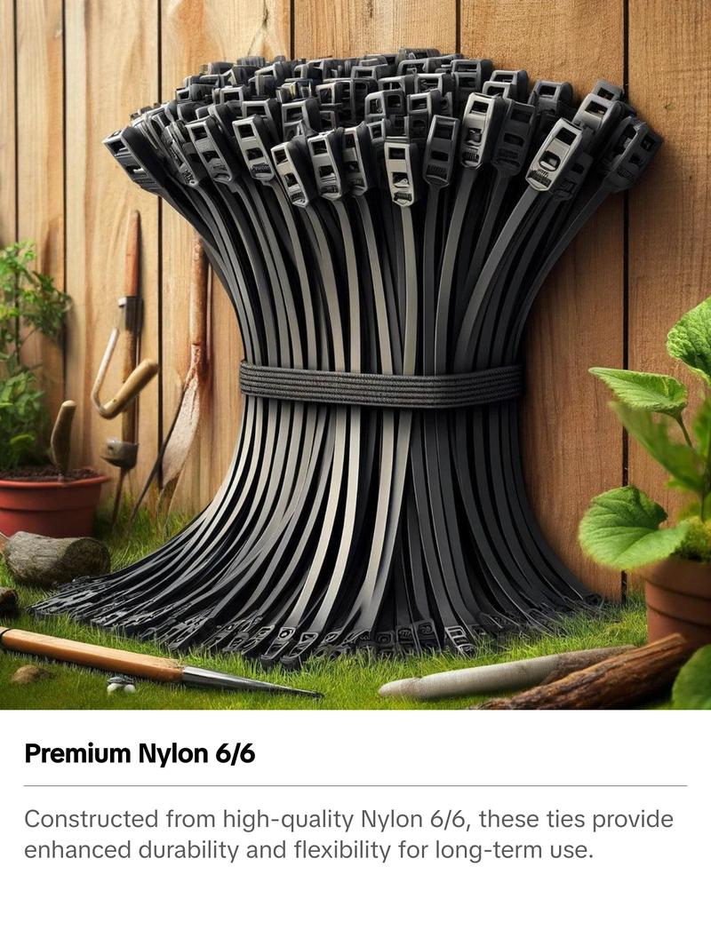 8-Inch Black Heavy Duty Zip Ties (1000-Pack) | 50lb Tensile Strength | UV Resistant Nylon