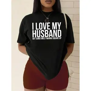 Plus Size Slogan Print Round Neck Tee, Fashion Casual Crew Neck T-shirt for Daily Holiday Vacation Outdoor Wear, Women Plus Clothing for Summer