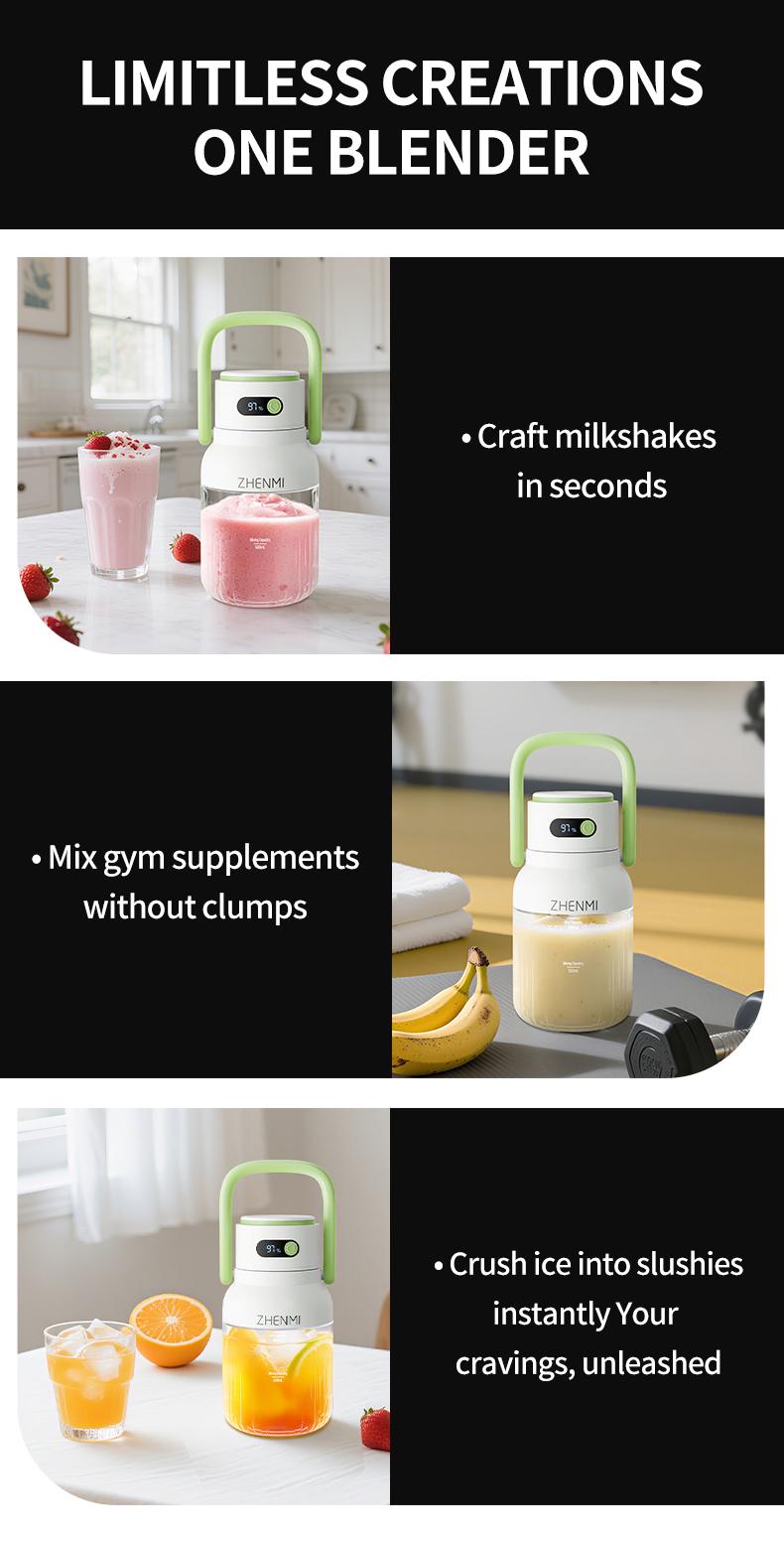 [Live-Ex]  ZHENMI Cordless Portable Blender: BPA-Free, 33oz, Ice Crushing & USB Charging. The Ideal Holidays & Birthdays Gift for Healthy Drinks!