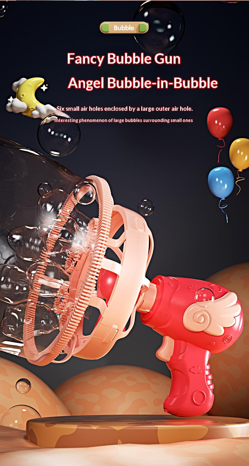 Bubble Gun Bubble Machine Angel Bubble Blower Toy for Kids and Toddlers Bubble in Bubble Gun Party Favors Birthday Christmas Easter Gift for 3-9 Years Old Boys and Girls (Blue and Red)