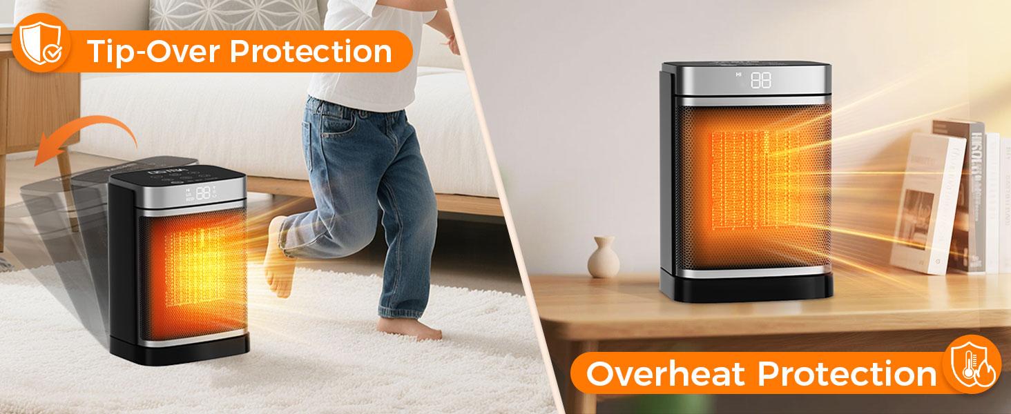 OSTBA Portable Electric Thermostat Heater, 1500W Ceramic Space Heater with 70° Oscillation, Remote Control & 24H Timer, Safe & Quiet Heater for Bedroom, Office, Desk, ETL Listed