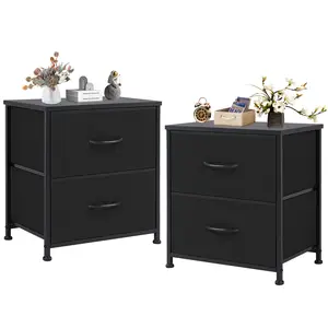 2 Drawers Nigtstand for Bedroom, Tall Chest Organizer with Fabric Bins, Steel Frame, Black