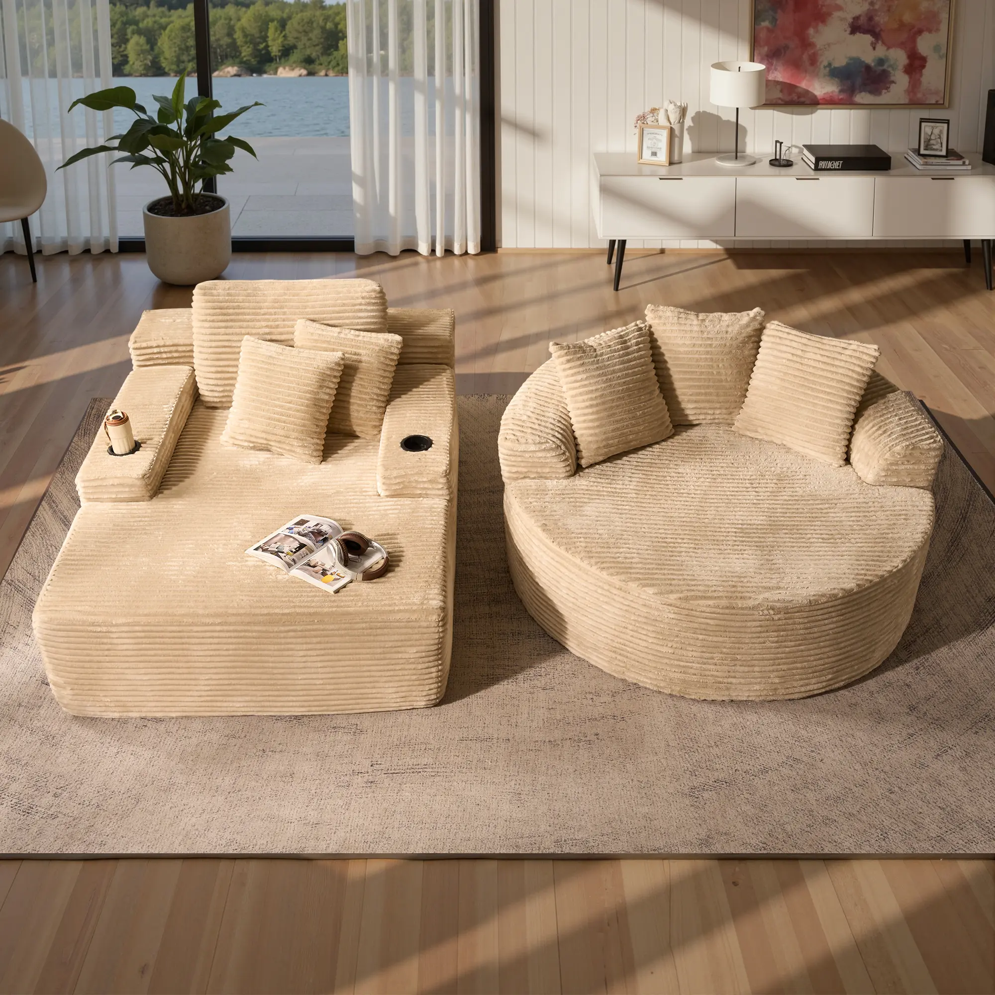 2 PCS Set - Beige Plush