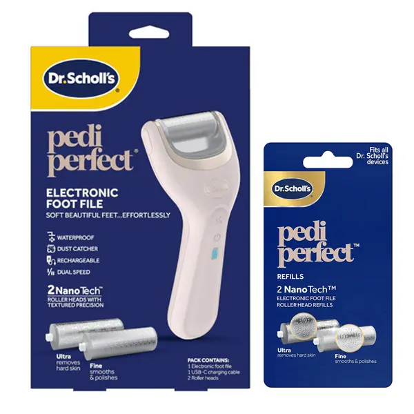 Dr. Scholl's Pedi Perfect Electric Foot Callus Remover+Replacement Heads - TikTok Shop Exclusive - Waterproof, Rechargeable with x4 Roller Heads, Removes Hard Skin for Soft Beautiful Feet, 90 Minute Run Time, Dust Catcher, Pedicure Tools