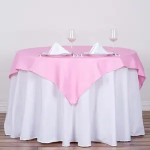 Polyester Square Table Overlay 54"x54" Pink - Wrinkle-Resistant Table Topper