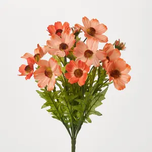 Coral Silk Cosmos Spray Faux Floral Bush Bouquet - 18"