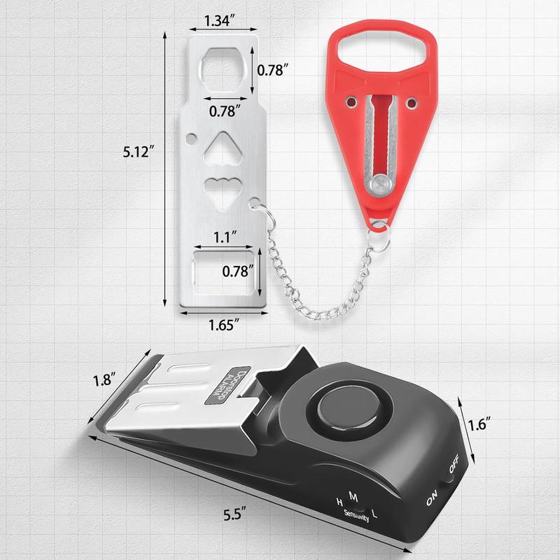 Home Security Door Stopper Alarm - Easy to Install No Tools Needed, 3 Sensitivity Modes, 120DB Loud Anti-Theft Alarm, Stainless Steel Pressure-Resistant, Instant Alarm When Pushed-YY