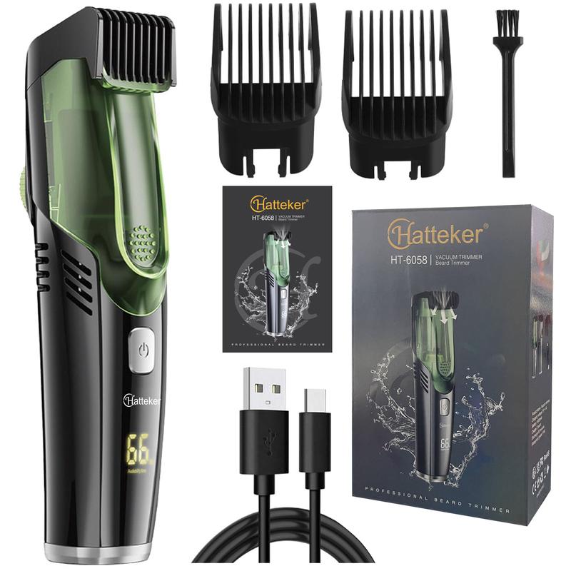 Beard Trimmer for Men Vacuum Mustache Trimmer for Less Mess -IPX6 Waterproof- Rechargeable Electric Beard Cutting Kit with Adjustable Length Comb- Built-in Vacuum for Sideburns, Stubble