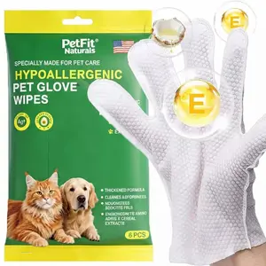 PetFit Naturals Hypoallergenic Pet Glove Wipes Safe Grooming for Dogs & Cats 6PCS