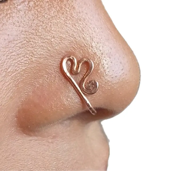 Solid Copper Hand Hammered Heart Nose Cuff Clip, Egyptian Nose Cuff, Body Jewelry, Faux Nose Ring, Septum Cuff,