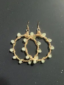 Light Green Gold Copper Crystal Hoops