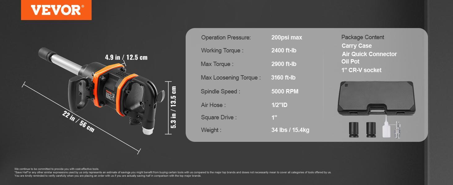 VEVOR professinal 1 Inch Air Impact Wrench, TikTokShopBlackFriday, Up to 3160 ft-lbs High Reverse Torque Output 1" Pneumatic Impact Gun w/ 8 Inch Extended Anvil & Carrying Case for Heavy Duty Repairs and Maintenancetorque even reaches 3160 ft-lbs VEVOR professinal 1 Inch Air Impact Wrench, TikTokShopBlackFriday, Up to 3160 ft-lbs High Reverse Torque Output 1" Pneumatic Impact Gun w/ 8 Inch Extended Anvil & Carrying Case for Heavy Duty Repairs and Maintenancetorque even reaches 3160 ft-lbs