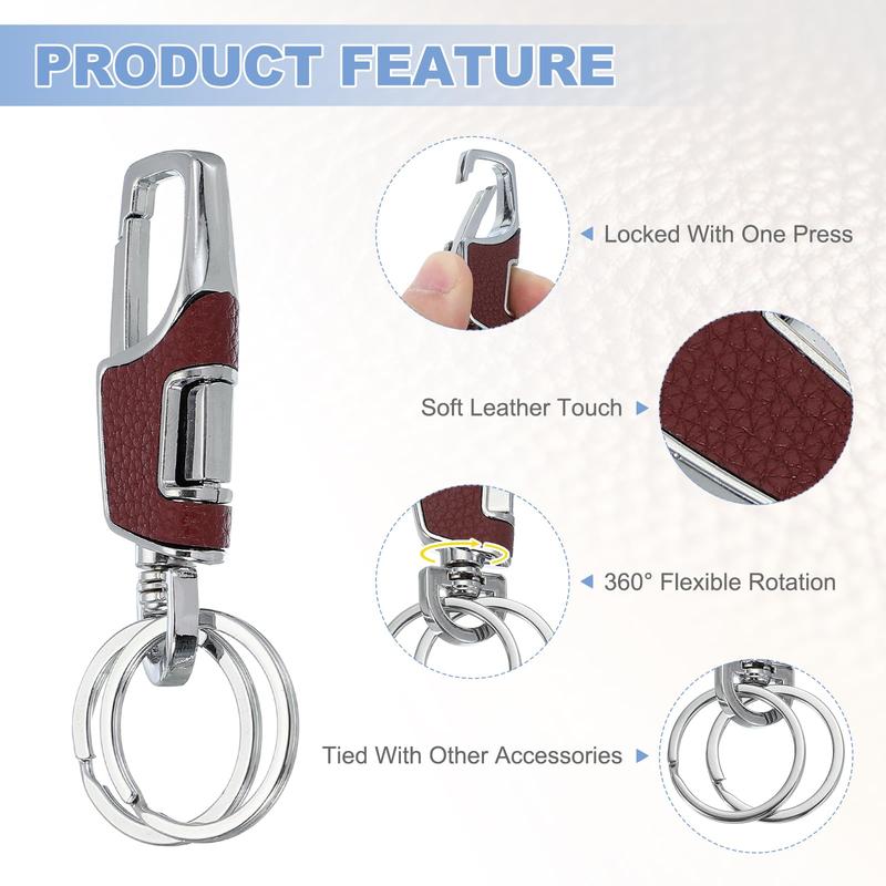 Durable Metal Dual Ring Keychain Black & Red Hook Key Holder for Car Bike & Office Keys 3 PCS Set