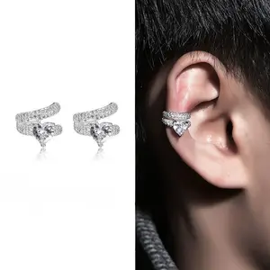 UURiel Fully Diamond-Encrusted Heart-Shaped Ear Clips with Zircon Stones Stylish Unisex Jewelry Perfect Valentine's Day Gift for Him & Her
