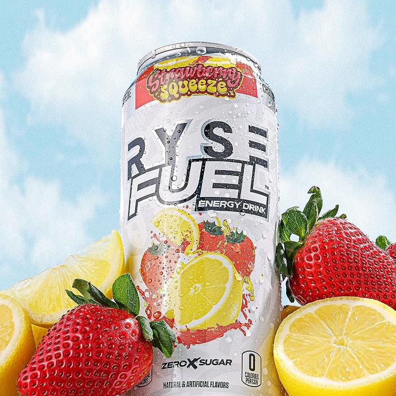 RYSE Fuel Energy Drink - Pack of 12 - 200mg Natural Caffeine, Taurine and Choline for Focus and Energy - Sugar-Free and Vegan - 16 fl oz