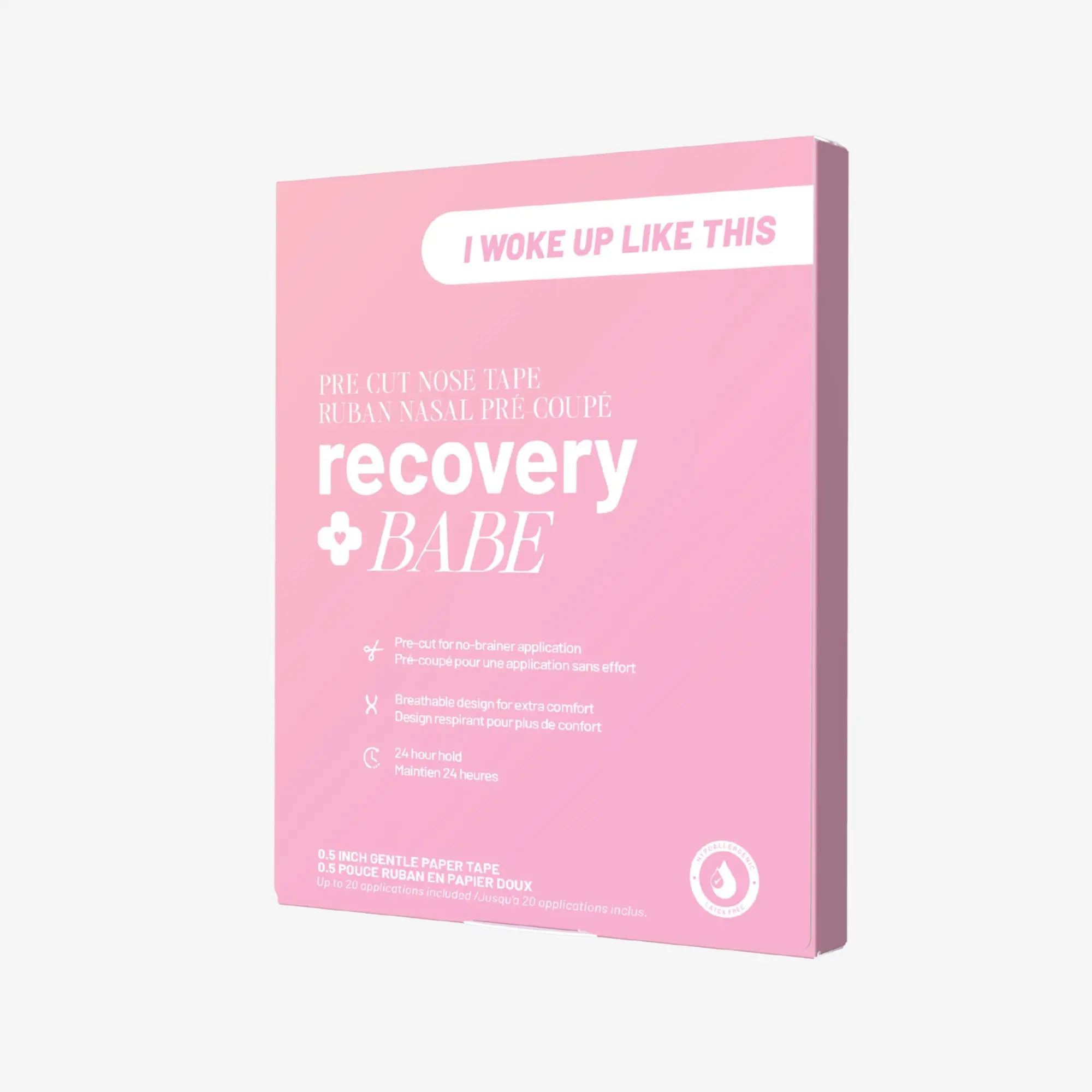 Recovery Babe "I woke up like this" Pre-Cut Nose Tape - Pink, Breathable, Easy Application for Post-Surgery, Beauty Sleep, Travel, Workouts, Everyday Routines - 10 Sheets, 20 Applications