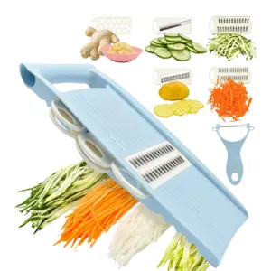 5 in 1 Mandoline Slicer for Kitchen, Vegetable Slicer Multi Blade Potato Chip, Veggie shredder, Vegetable Cutter, Julienne Shredder and peeler For Small Job In Kitchen Blue