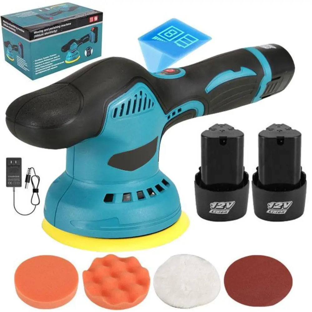 Portable Cordless Car Polish Machine Kit Set - 6-in Automotive Detailing Tools, Compact Orbital Buffer, 12V Rechargeable, 8 Variable Speeds Up to 5500RPM, 2 Batteries, Polishing Wheels for Cars/Boats, Easy to Handle & Store for DIY Tasks, Multiple Pads Ma