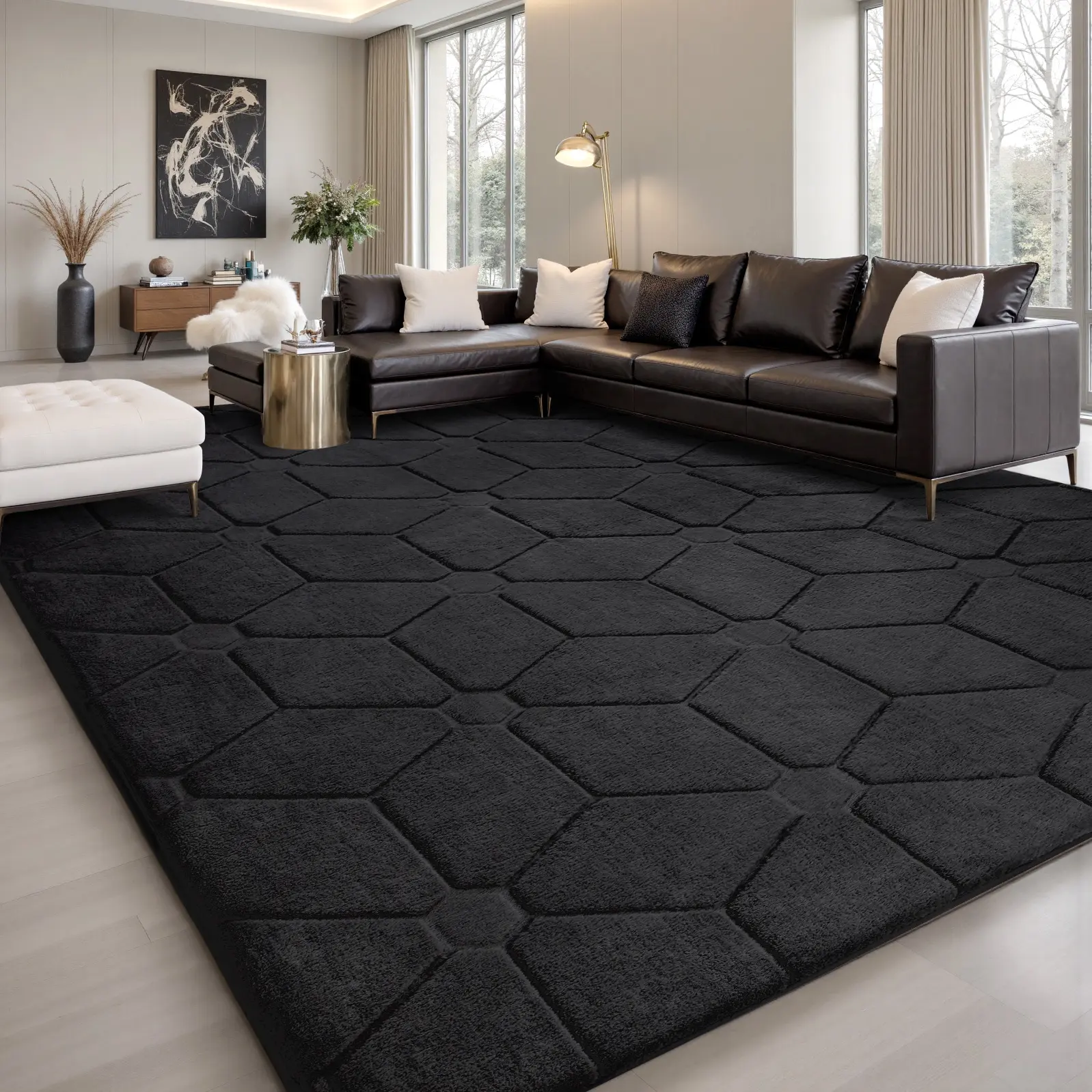 FAMVAL Thick Soft Area Rug - Luxury Plush Geometric Diamond Jacquard Home Decorative Rug, Living Room Mat for Kids Rooms, Vacuum Packed, Fluffy Rug, Bedroom