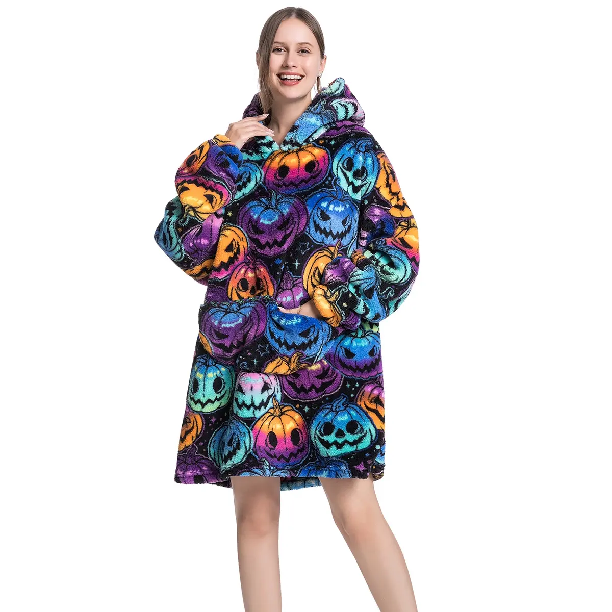 Oversized Blanket Hoodie, Soft Wearable Giant Sweatshirt with Sleeve Pockets, Casual Unisex Winter Clothing, Style
