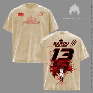 Barou Blue Lock No.13 Shirt, King Barou Anime Streetwear Tee, Viral Sports Anime Design, Dark Washed Oversized T-Shirt, Red Lightning Power Graphic, Manga Football Aesthetic